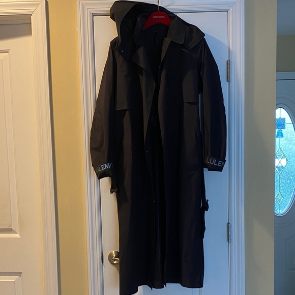lululemon athletica Jackets & Blazers - Lululemon Black Stunning Logo Reflective Long Hooded Trench Coat